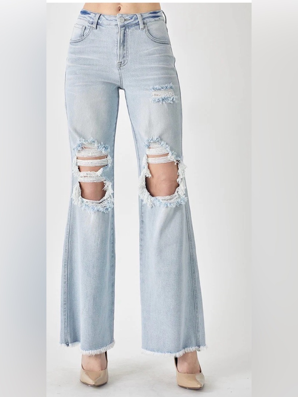 Risen Jeans High Rise Distressed Wide-Leg Jeans | NWT